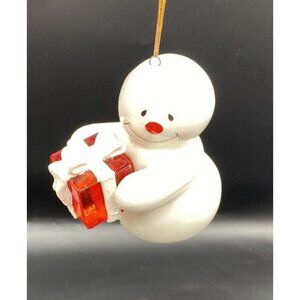 Handmade Ceramic Snowman Christmas Tree Ornament Anthropomorphic White Red  2005